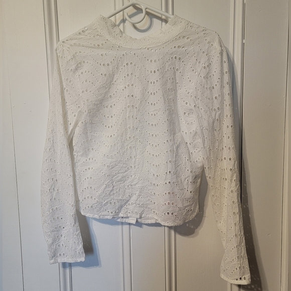 Missguided White Broderie Anglaise Long Sleeve Open Back Blouse - Picture 3 of 7